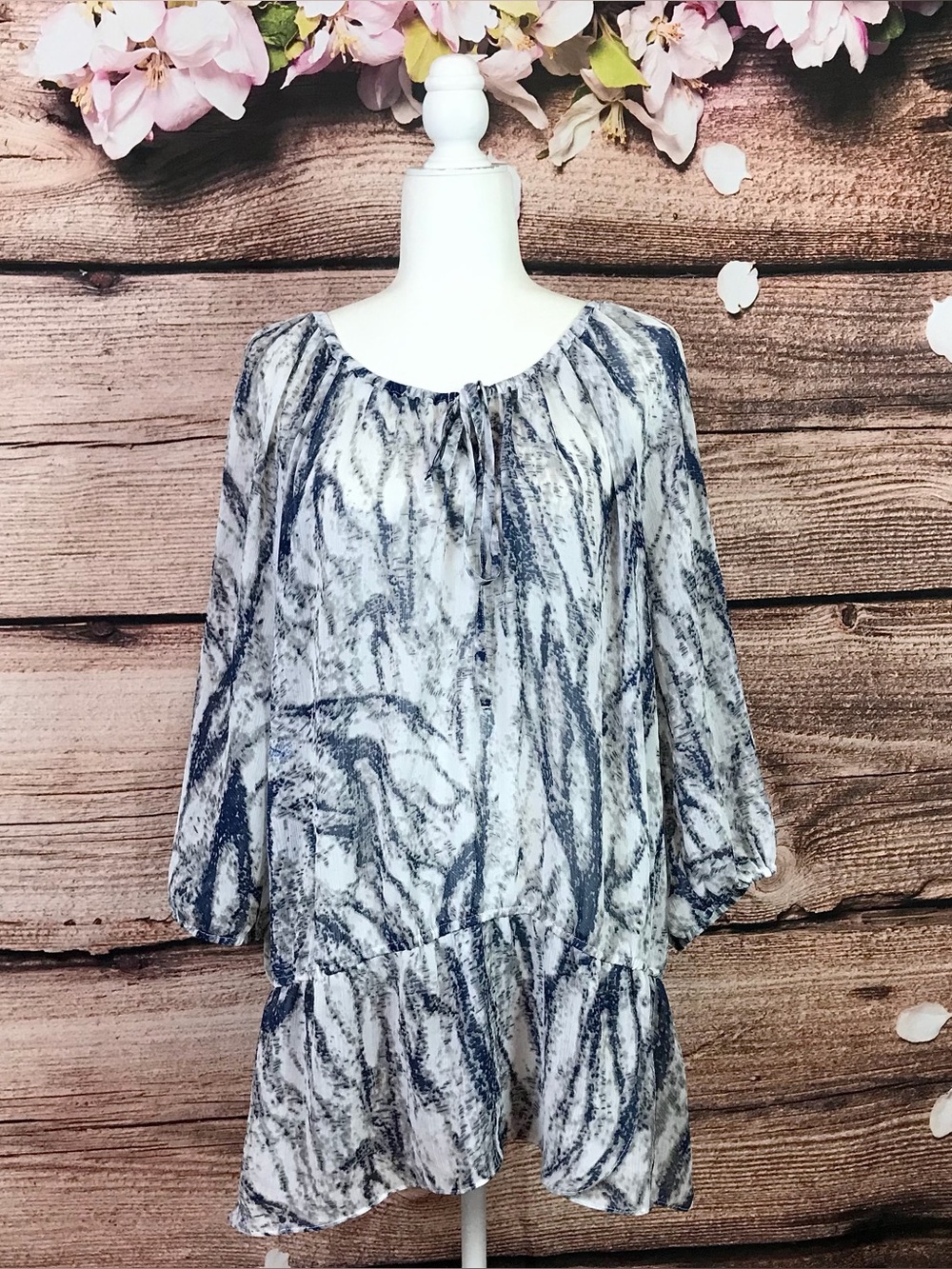 Studio Works Women's Gray White Tie Dye Printed Ruffle Tunic Dress 3X